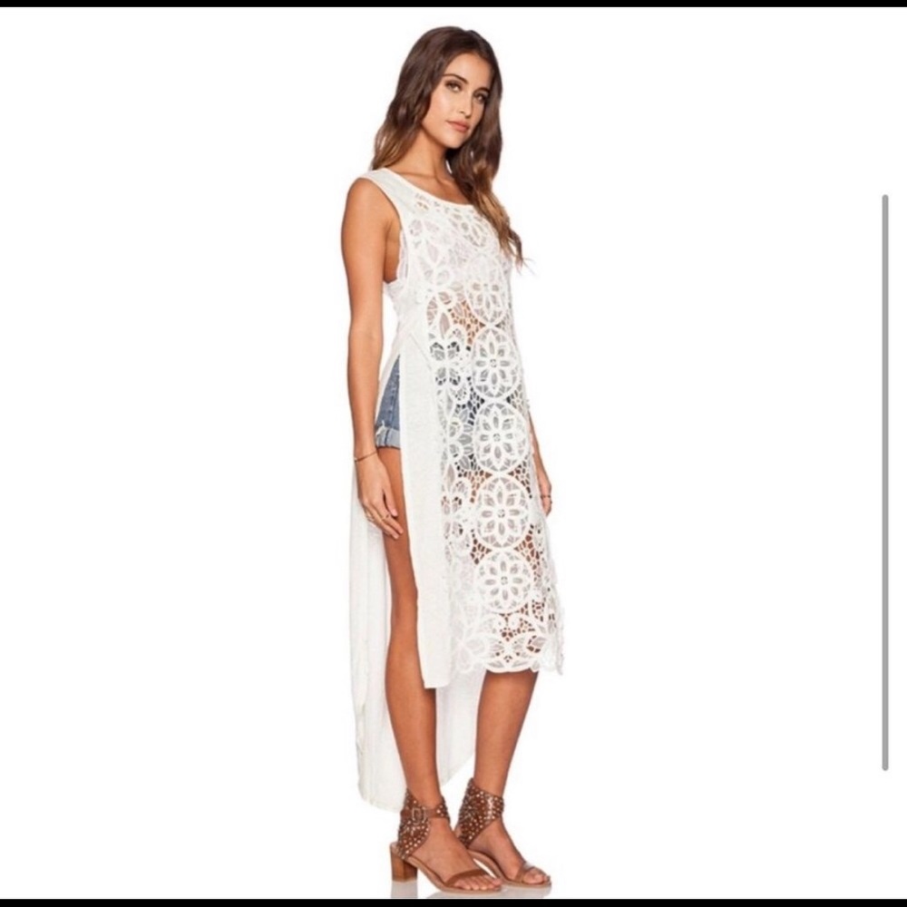 Free People Never Enough Maxi Top Tunic Lace Linen Blend Side Slits
